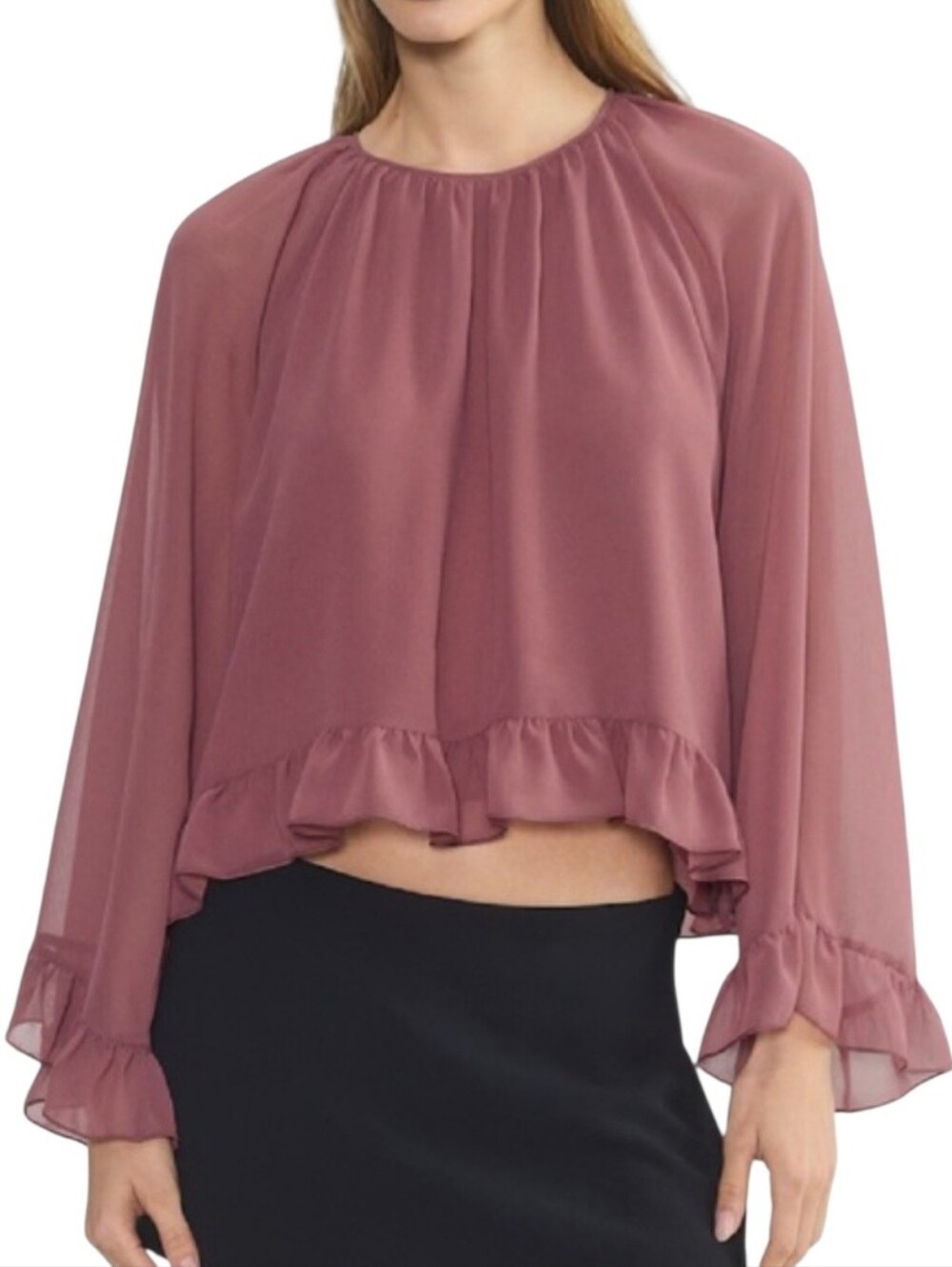 Aritzia WILFRED Gossamer Blouse Ruffle Chiffon Lined Top XS